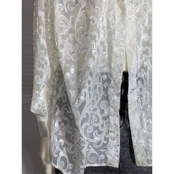 NWT Vintage Cream Sheer Satin Lace Oversized Button Down Blouse XL - Picture 8 of 10